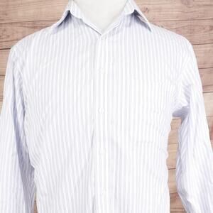 Cremieux Dress Shirt Mens 16 33 White Stripe Non Iron Pima Cotton Long Sleeve